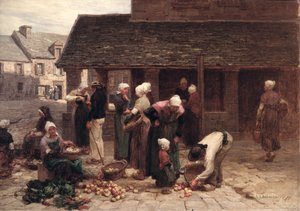 La place du marché de Ploudalmézeau, Bretagne, 1877